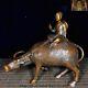 10.4'' China bronze Feng Shui Lucky wealth zodiac animal boy bull riding statue