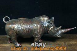 10.4 Old Chinese Bronze Gilt Feng Shui Rhinoceros Animal Statue Sculpture