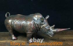 10.4 Old Chinese Bronze Gilt Feng Shui Rhinoceros Animal Statue Sculpture