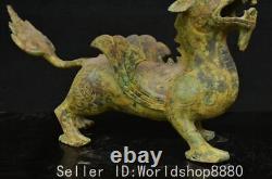 10 Ancient China Dynasty Bronze Ware Fengshui Wing Pixiu Beast Statue Sculpture