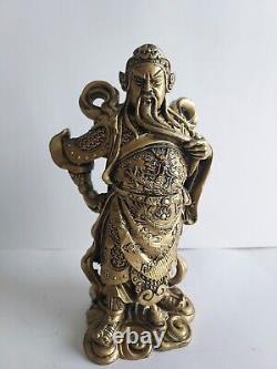 10 Feng Shui China Bronze Guan Gong Yu Warrior God Guangong Dragon Robe Statue