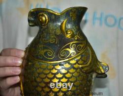10 Old Chinese Bronze ware Gilt Dynasty Fengshui Fish Kettle
