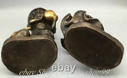 10 Old Chinese FengShui Bronze Gilt Boys and girls 2 Duck Statue Sculpture Pair