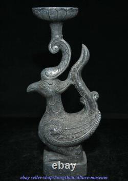 11.2 China Bronze Ware Dynasty Fengshui Peacock Bird Candle Holder Candlestick