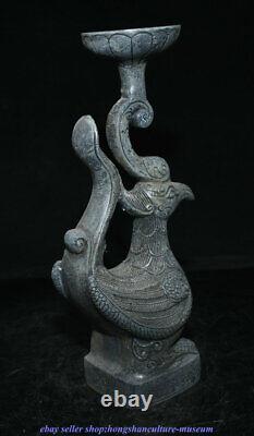 11.2 China Bronze Ware Dynasty Fengshui Peacock Bird Candle Holder Candlestick