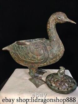 11.2 Old Chinese Dynasty Bronze Ware Fengshui Duck Animal Incense Burner Censer