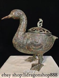11.2 Old Chinese Dynasty Bronze Ware Fengshui Duck Animal Incense Burner Censer