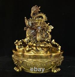 11.2 Old Chinese Pure Brass Dynasty Fengshui 12 Zodiac Year Dragon Bowl Statue