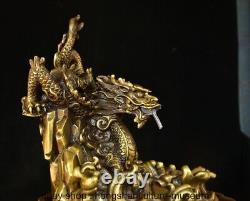 11.2 Old Chinese Pure Brass Dynasty Fengshui 12 Zodiac Year Dragon Bowl Statue
