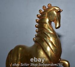 11.6 Old Chinese Bronze Gilt Fengshui 12 Zodiac Year Horse Statue Sculpture