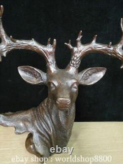 12.4 Qianlong Chinese Pure Bronze Feng Shui Wealth Deer Head Statue Sculpture