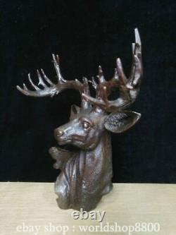 12.4 Qianlong Chinese Pure Bronze Feng Shui Wealth Deer Head Statue Sculpture