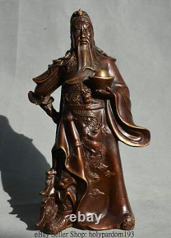 12 Chinese Bronze Feng Shui Dragon Guan Gong Yu Military Officer Wealth Statue