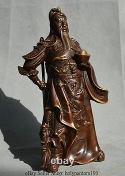 12 Chinese Bronze Feng Shui Dragon Guan Gong Yu Military Officer Wealth Statue