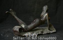 13.2 Old Chinese Bronze Fengshui Beauty Naked Girl Woman Belle Statue Sculpture