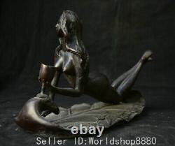 13.2 Old Chinese Bronze Fengshui Beauty Naked Girl Woman Belle Statue Sculpture