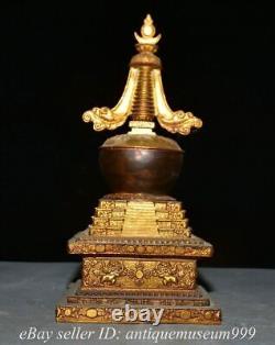 13.6 Chinese Bronze Gilt Feng Shui Shakyamuni Amitabha Buddha Pagoda Statue