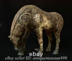 14.8 Antique Old Chinese Bronze Gilt Feng shui 12 Zodiac horse Beast Statue