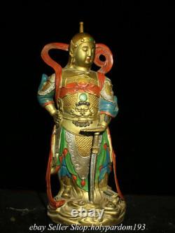 17.2 Old Chinese Bronze Gilt Fengshui Guan Gong Yu Weituo Statue Pair