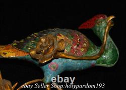 19.2 Old Chinese Bronze Cloisonne Fengshui Animal Peacock Statue Sculpture