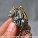 2 Old Chinese Bronze Silver Gems Fengshui Tiger Beast Statue Pendant