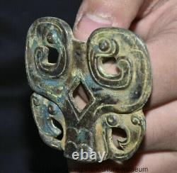 2 Old Chinese Bronze Ware Dynasty Fengshui Beast Face Statue Pendant