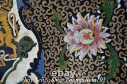 20.4 Old Chinese Bronze Cloisonne Fengshui Flower Round Tray Plate Statue