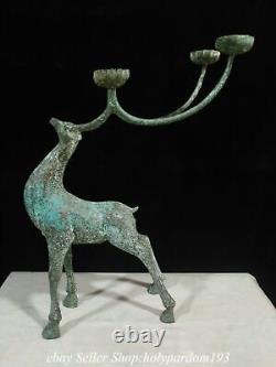 20 Old Chinese Bronze Ware Fengshui Deer Candle stick Lamp Statue Pair