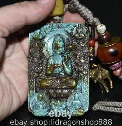3.6 Old China Turquoise Beeswax Bronze Feng Shui Guanyin Goddess Pendant