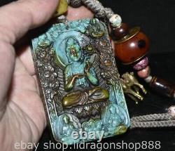 3.6 Old China Turquoise Beeswax Bronze Feng Shui Guanyin Goddess Pendant