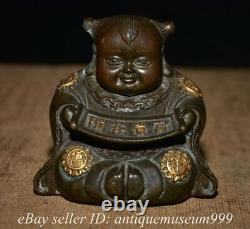 3.6 Old Chinese Bronze Gilt Feng shui golden boy and jade girl Statue Sculpture