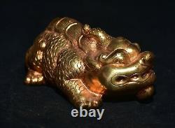 3.8 Ancient Chinese Bronze Gilt Fengshui Pi Xiu Unicorn Beast Statue Sculpture
