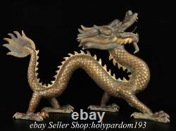 32 Old Chinese Bronze Ware Gilt Fengshui 12 Zodiac Year Dragon Statue Sculpture