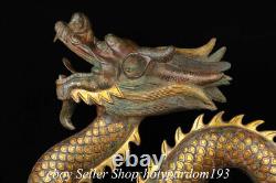 32 Old Chinese Bronze Ware Gilt Fengshui 12 Zodiac Year Dragon Statue Sculpture