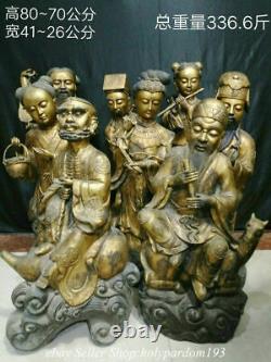 32 Old Chinese Purple Bronze 24K Gold Gilt Fengshui Eight Immortals Statue Set