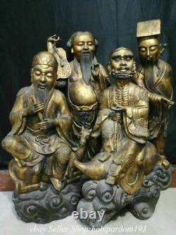 32 Old Chinese Purple Bronze 24K Gold Gilt Fengshui Eight Immortals Statue Set