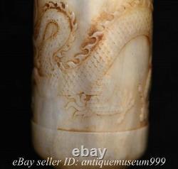 4 Rare Old Chinese Natural Hetian Jade Carved Feng shui Dragon Wine Glass Cup