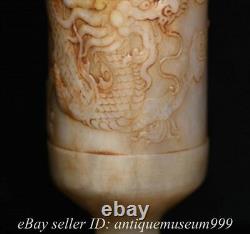 4 Rare Old Chinese Natural Hetian Jade Carved Feng shui Dragon Wine Glass Cup