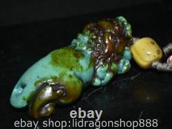 4 Rare Old Chinese Turquoise Beeswax Bronze Feng Shui Foo Dog Lion Beast Statue