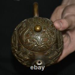 5.2 Old Chinese Bronze Dynasty Fengshui Dragon Beast handle kettle