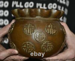 5.6 Old Chinese Bronze Dynasty Fengshui Blessing bag Container Jar