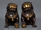 5.6 Old Chinese Bronze gilt Fengshui Foo Fu Dog Guardion Lion Statue Pair