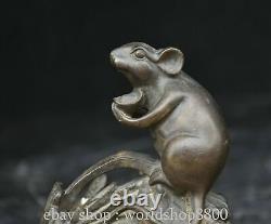 5 Old Chinese Bronze Feng Shui mother and son Mouse Ruyi Luck Statue