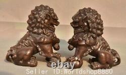 6.2 Old China Dynasty Bronze Fengshui Foo Fu Dog Guardion Lion Statue Pair