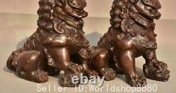 6.2 Old China Dynasty Bronze Fengshui Foo Fu Dog Guardion Lion Statue Pair