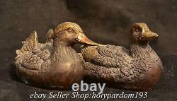 6.4 Marked Old Chinese Copper Gilt Fengshui Duck Statue Pair