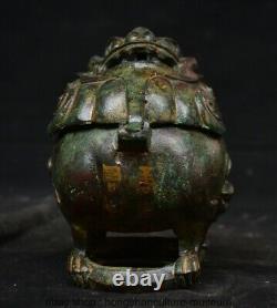 6.4 Old Chinese Bronze ware Gilt Dynasty Fengshui Lion incense burner censer