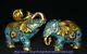 6.8 China Cloisonne enamel Bronze Gilt Fengshui Fu Elephant Wealth Statue Pair
