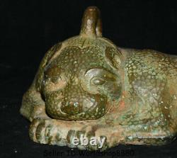 6.8 Old China Bronze Ware Folk Feng Shui Animal Pixiu Beast Unicorn Luck Statue