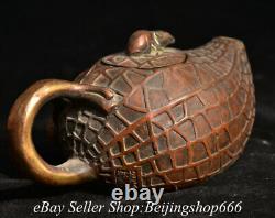 6.8 Old Chinese Bronze Gilt Fengshui Peanut Handle Kettle Teapot Statue